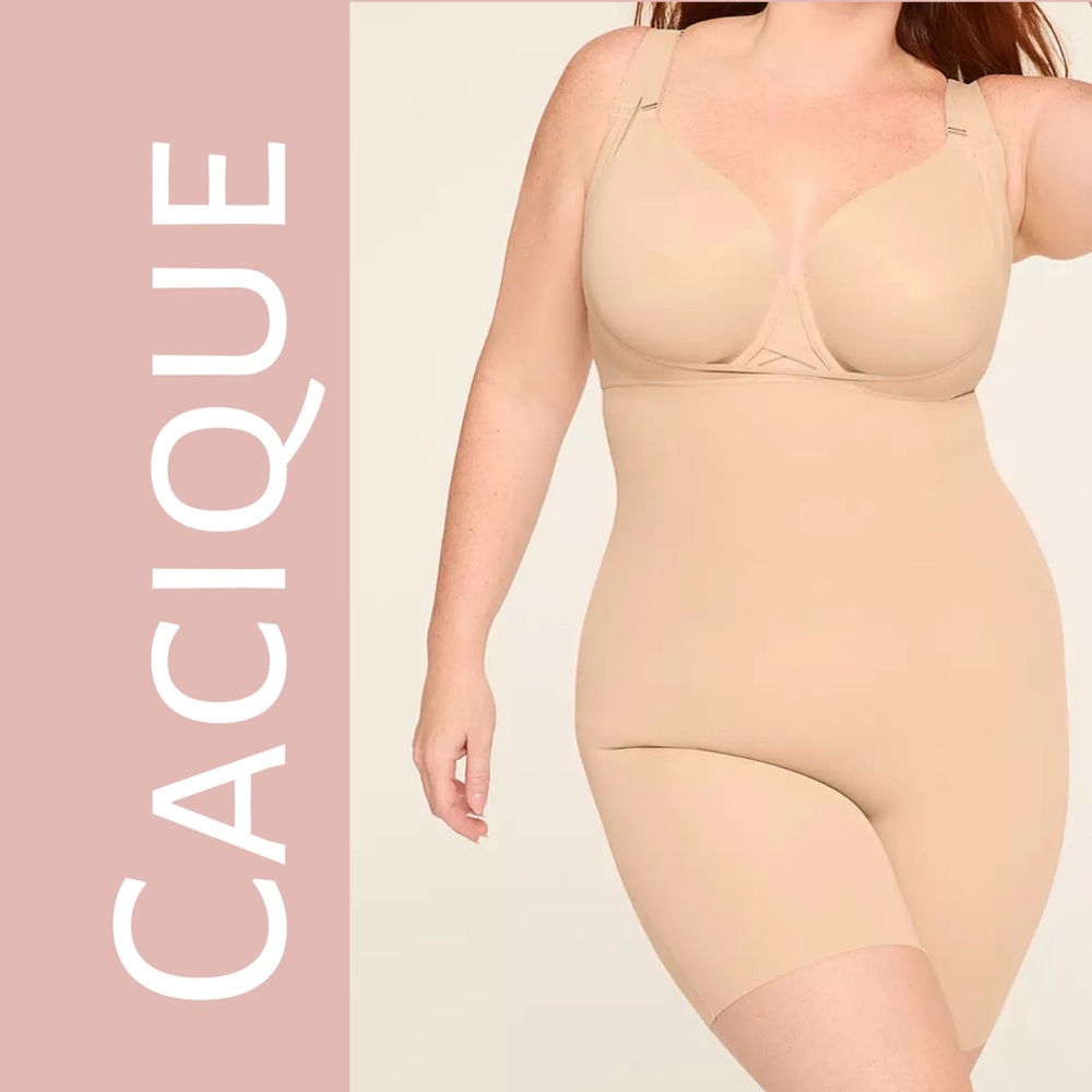 NWT Cacique Open Bust Thigh Shaper 18/20 Beige Body Shaper Tummy Control